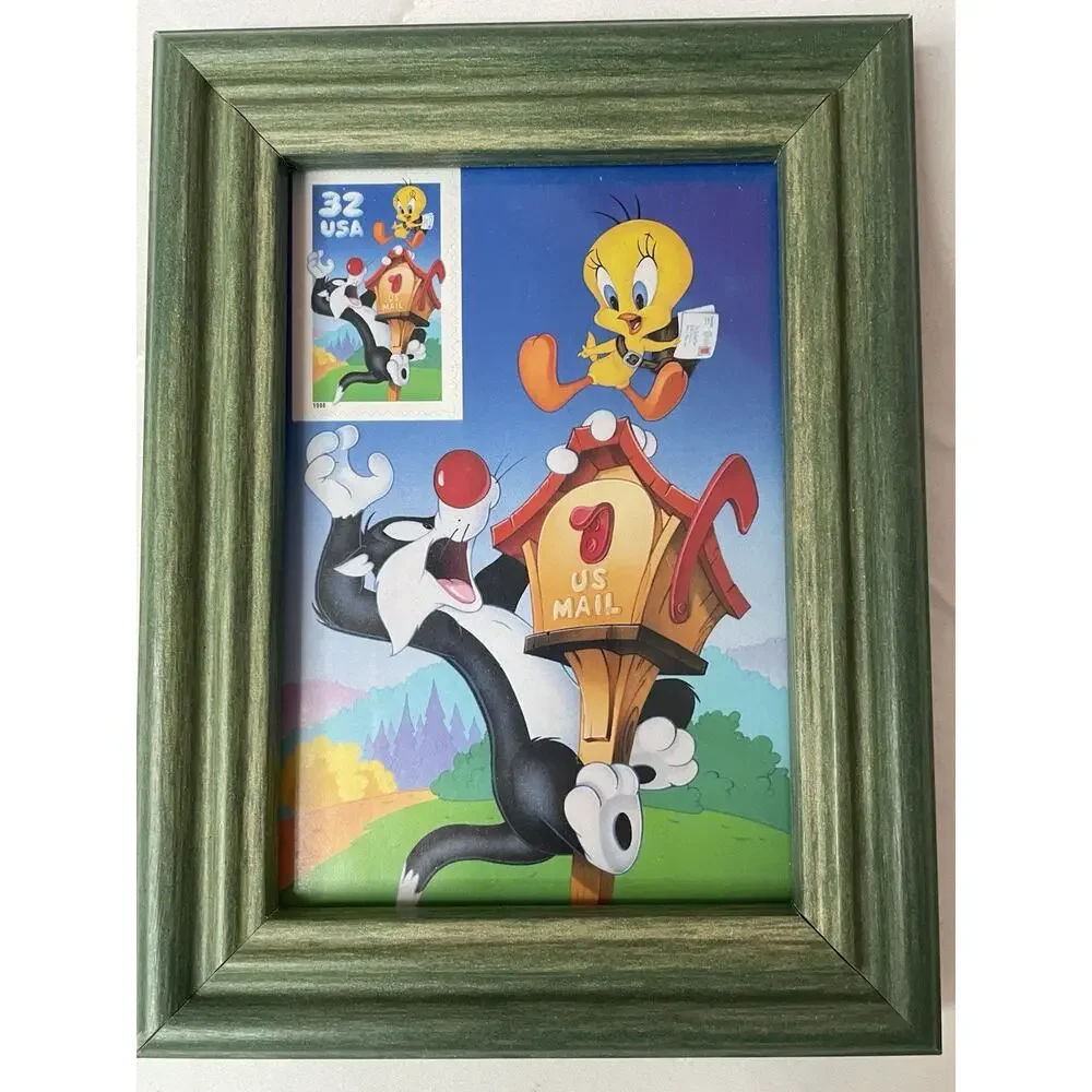 USPS 32¢ Sylvester Tweety Framed Stamp Display Warner Bros Looney Tunes 1998